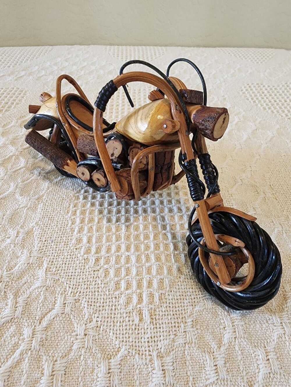 Vintage Handmade Twig Branch Wood Chopper Harley Motorcycle Folk Art